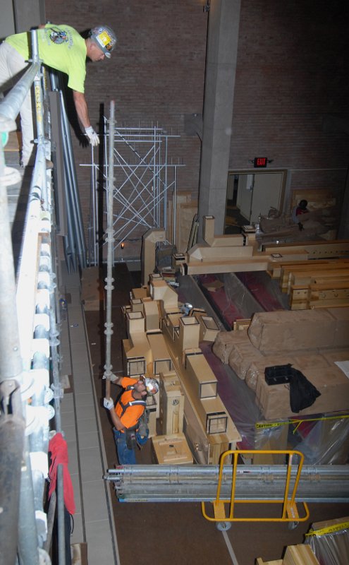 DSC_5005.JPG - Moving the "Roman siege machine" (hoist scaffolding) up to the Chancel scaffolding.