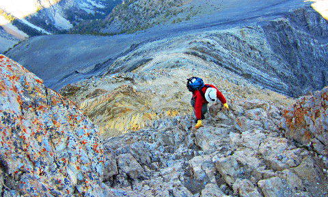 Alan Scrambling up the Approach to Chicken-Out Ridge