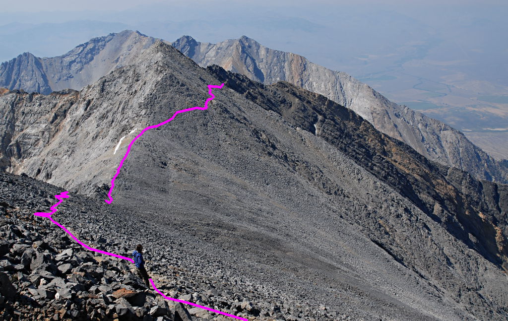 Summit approach with Chicken-Out Ridge in the background