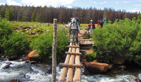 Footbridge across Henrys Fork at Elkhorn Crossing
