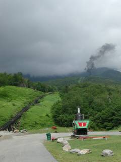 Smoke from Cog Train Climbing Mount Washington