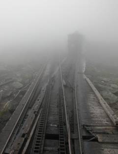 Passing Another Train in the Clouds on Mount Washington