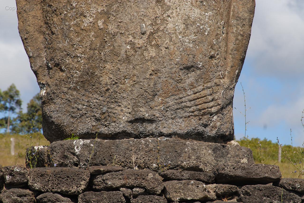 Slide_021.jpg - Detail of Hands on Moai.  Elongated Fingers are thought to Represent Long Fingernails of Ruling Class who did not have to Work with their Hands.
